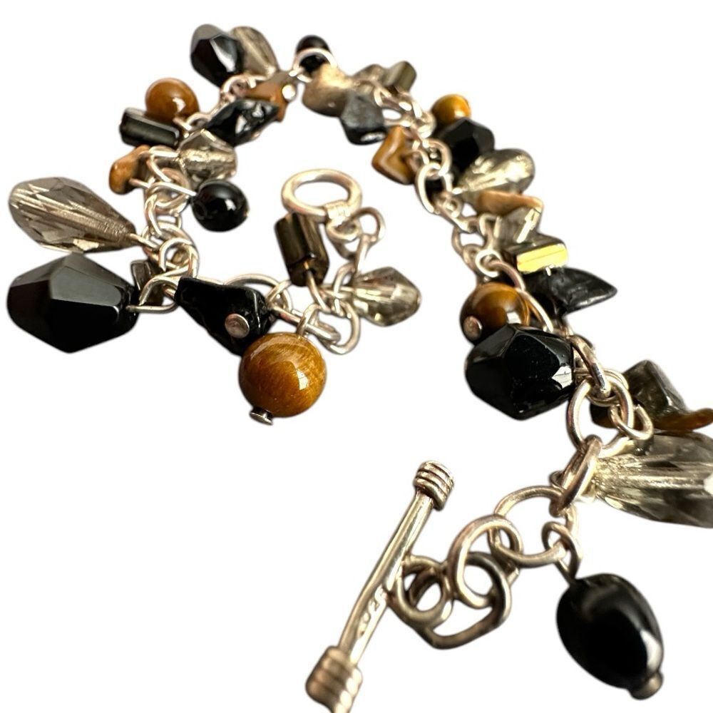 Sterling Silver Charm Bracelet with Genuine Gemstones - Unique Handmade Piece - Picture 14 of 17